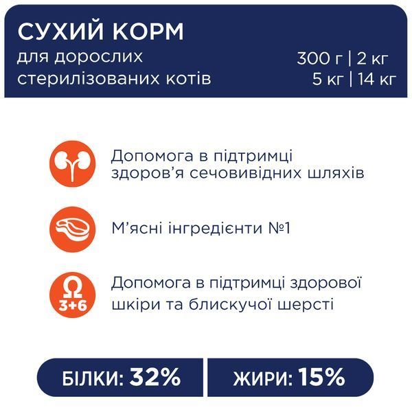 Premium сухий корм Стерилізовані коти. З куркою 0,3 кг 4820083909252 фото