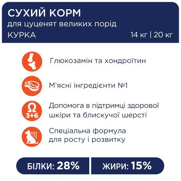 Premium сухий корм, курка для цуценят великі породи 2 кг 4820083909481 фото