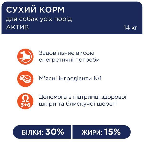 Premium сух Актив всі породи соб 14 кг 4820083909559 фото