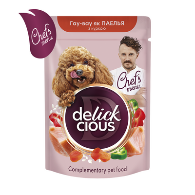 DELICKCIOUS&trade; смакує як паелья з куркою. Додатковий консервований корм для дорослих собак з високим вмістом курячого філе з рисом, морквою та болгарським перцем, 0,085 кг 4820269147041  фото