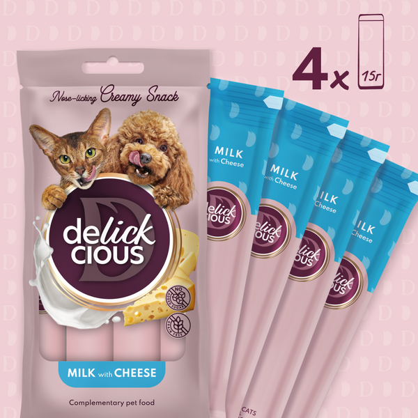 DELICKCIOUS&trade; кремові ласощі &ndash; молоко з сиром. Додатковий корм для котів та собак (4х0,015 кг). 0,06 кг 4820269145382 фото